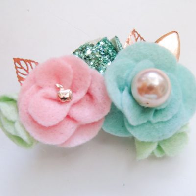Large Aqua, Pink, Light Green and Glitter Flowers Felt Floral Swag