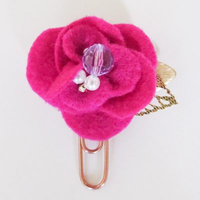 Hot Pink and Pearl Felt Flower Paper Clip