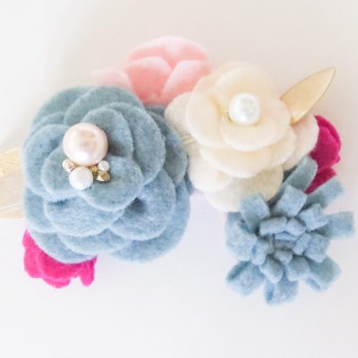 Large Blue, Blush and Hot Pink Flowers Felt Floral Swag