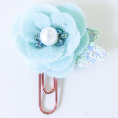 Aqua and Pearl Felt Flower Paper Clip