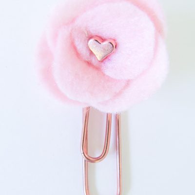 Pink and Rose Gold Felt Flower Paper Clip