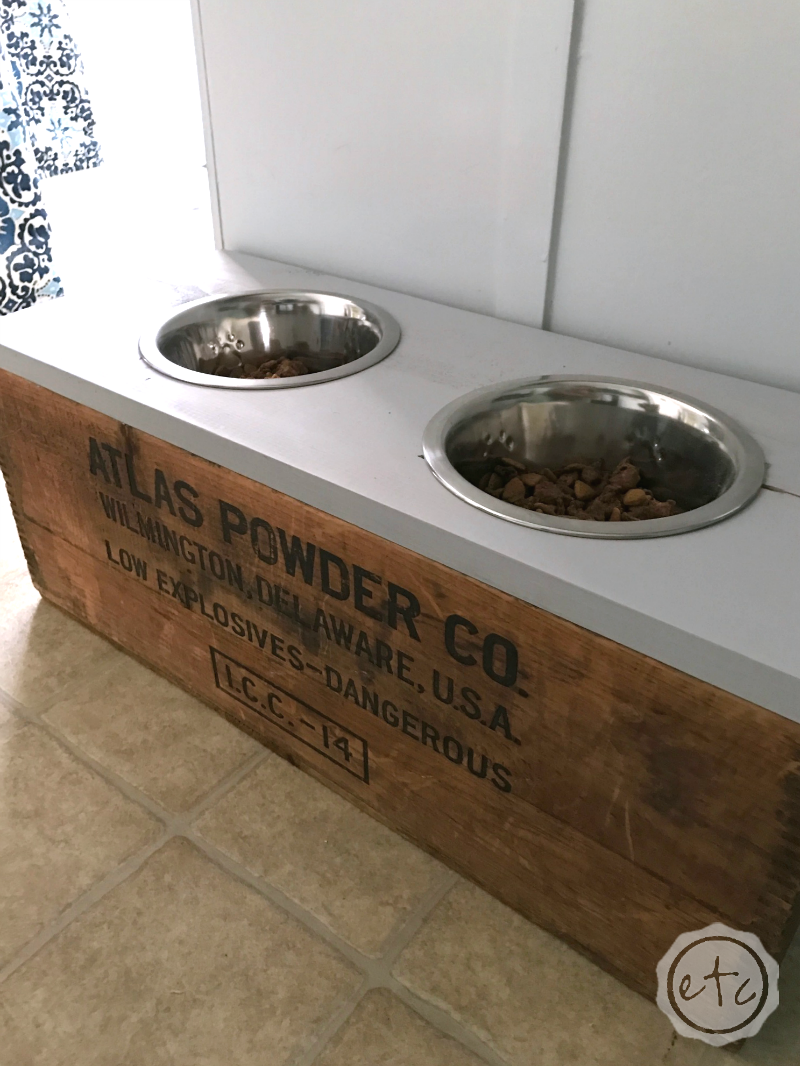 DIY Pet Bowl Stand (with Storage!) using an Antique Box
